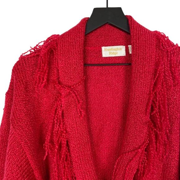 Vintage Oversized Cardigan Sweater Fringe Collar Red Western Women's Size Large - Picture 5 of 8